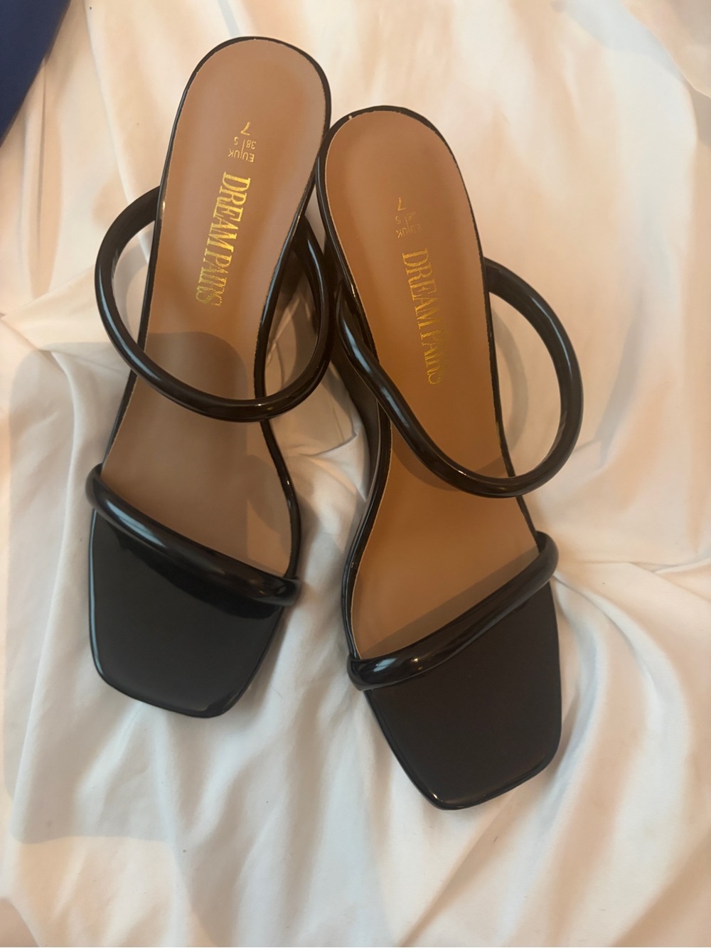 Dream Pairs Black Double-Strap Square-Toe Heeled Slides